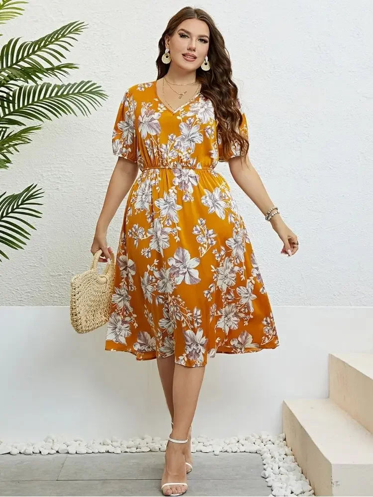 Luna Blossom™ PLUS  Floral Midi Dress