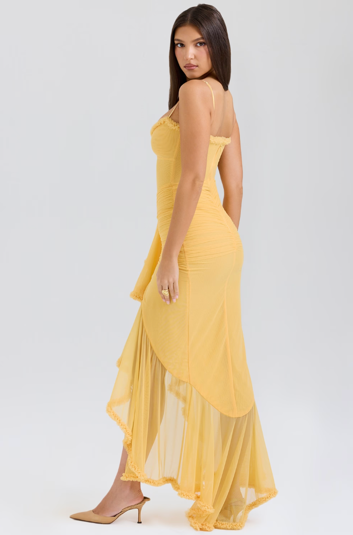 Fauna - Ruched Ruffle Dovetail Party Dress