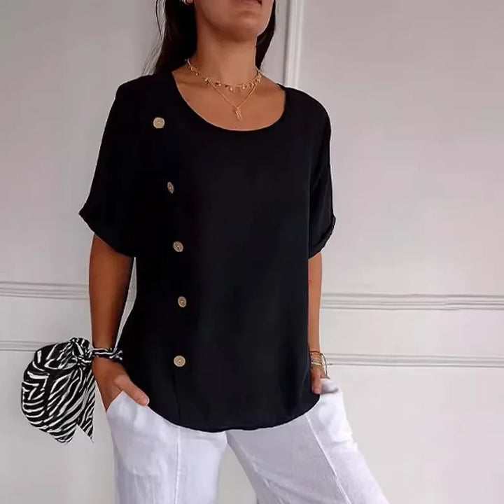 Elina™ Button-Drape Elegant Blouse