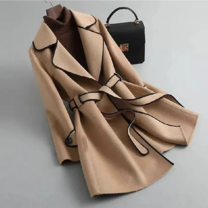 Tracey | Chic Contrast-Trim Belted Trench