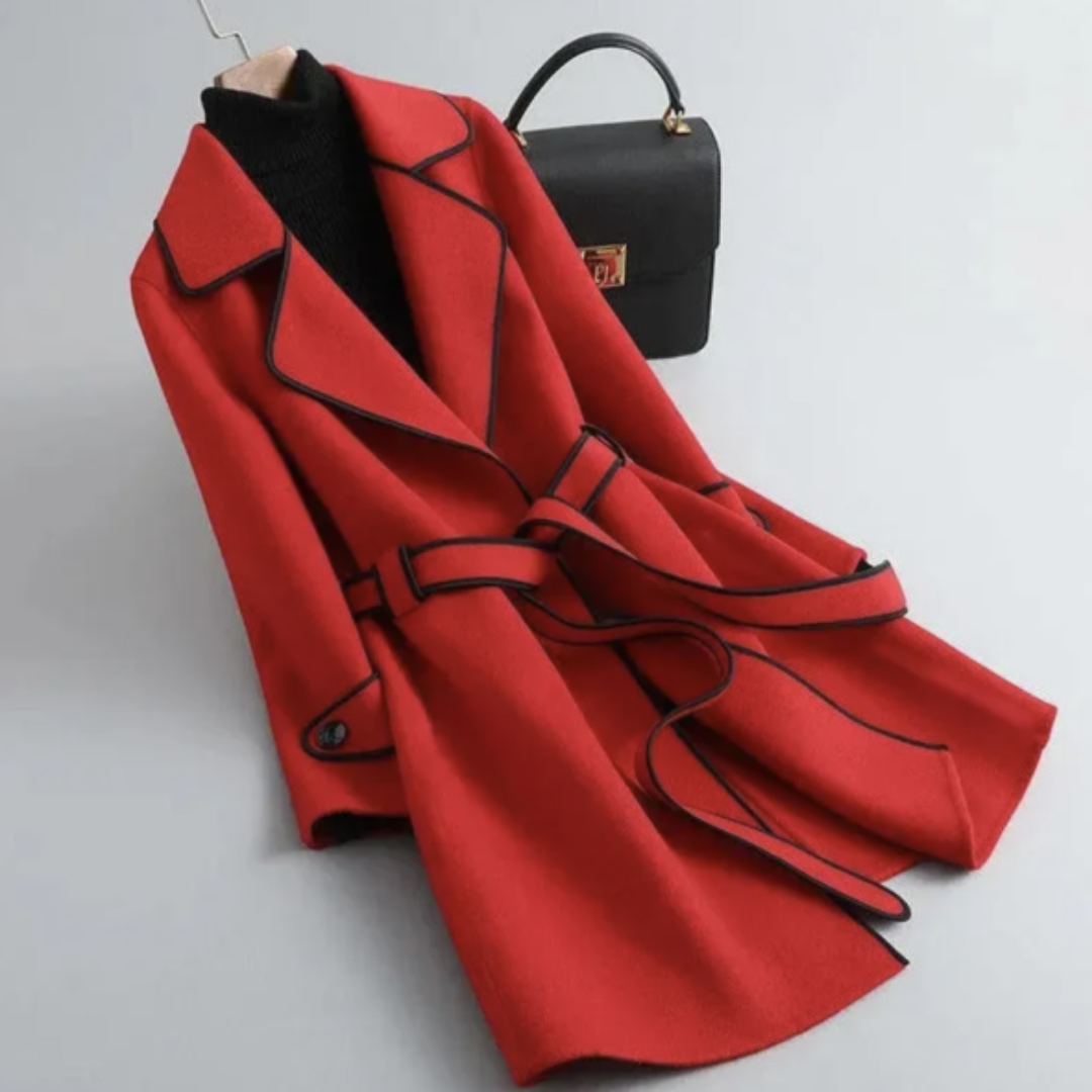 Tracey | Chic Contrast-Trim Belted Trench