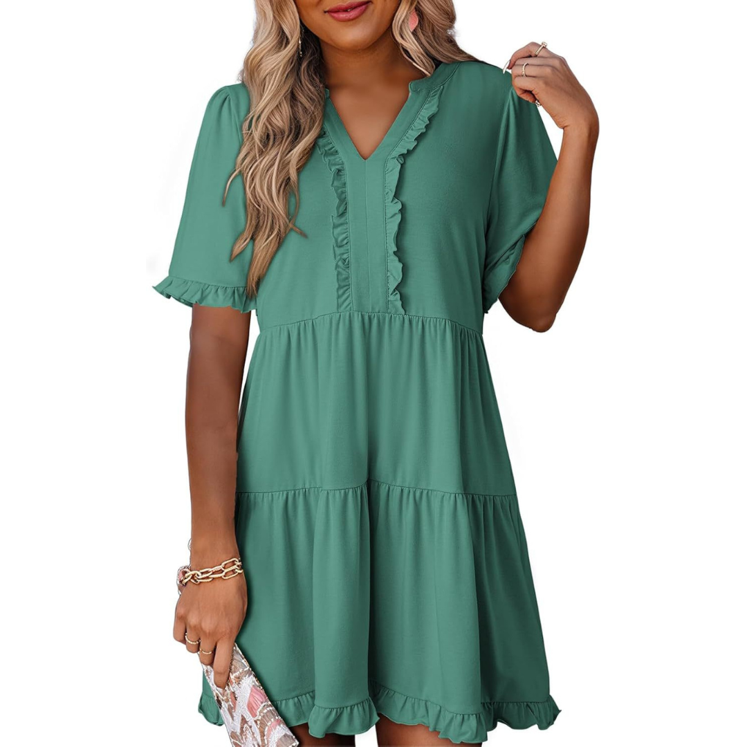 SHAILA - Casual V-Neck Mini Dress