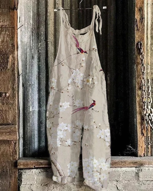 Uma - Vintage Flower Birds Landscape Jumpsuit
