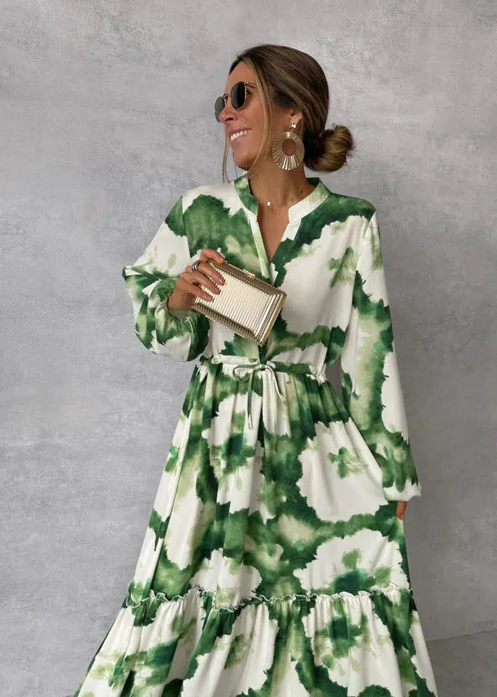 Women's Maxi Dress - Premium Long Sleeve - V-Neck - Elegant Flowy Design