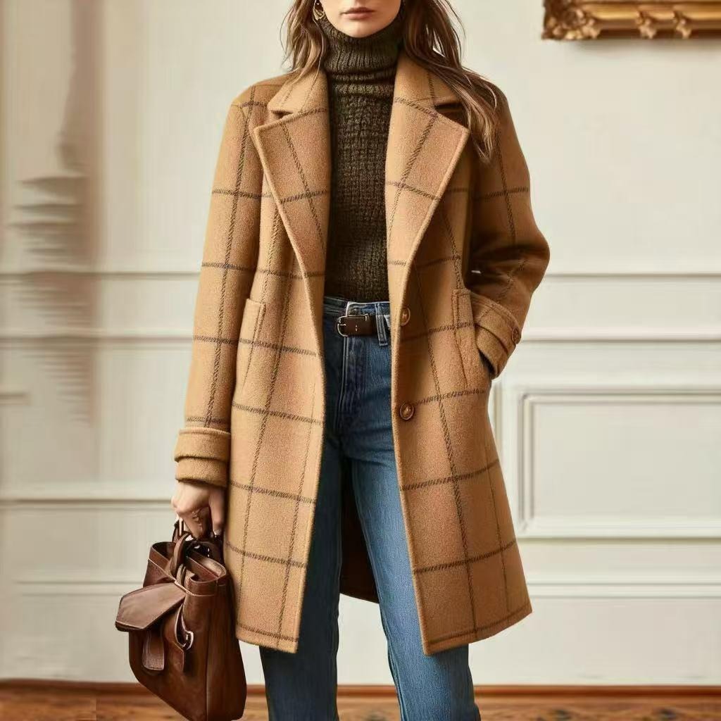 Women’s Classic Checked Button Front Coat