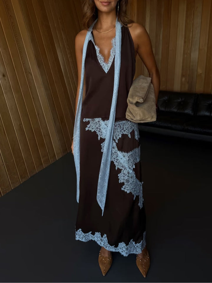 Marisse™ | Elegant Lace Panel Top & Skirt Set