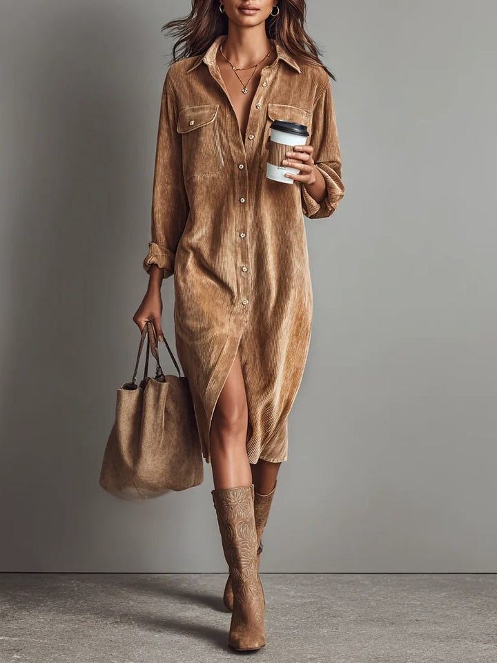REVELYN™ | Soft-Touch Corduroy Midi Dress