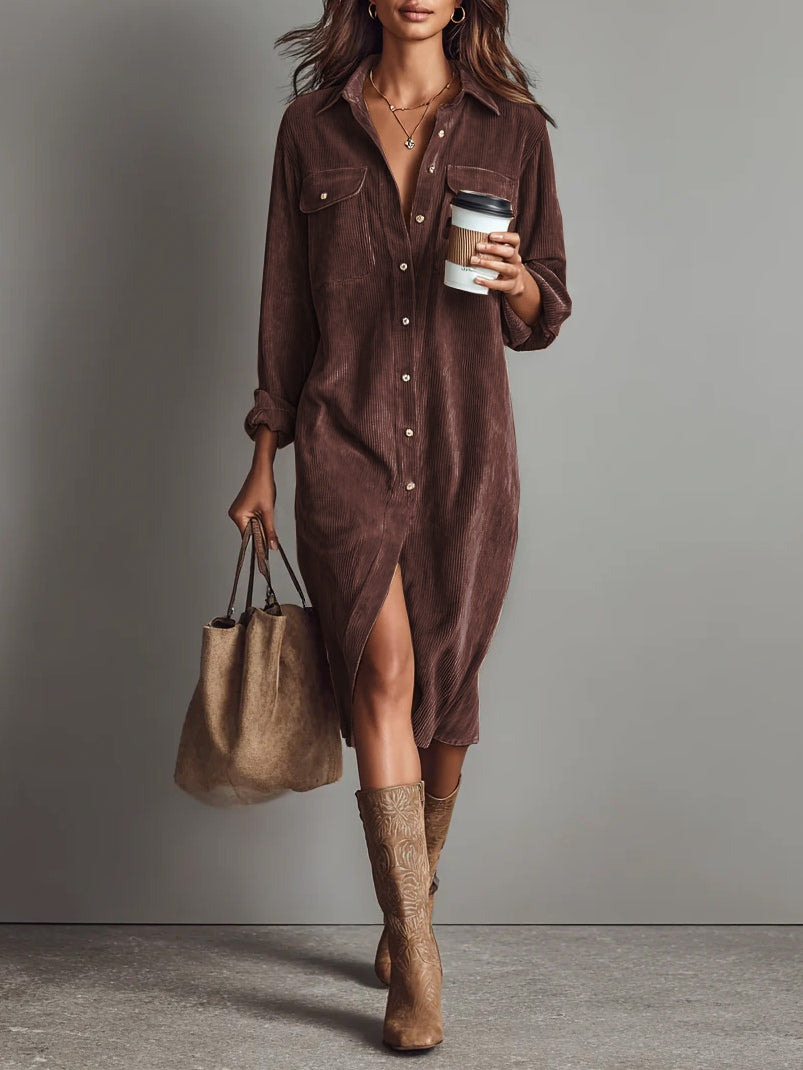 REVELYN™ | Soft-Touch Corduroy Midi Dress