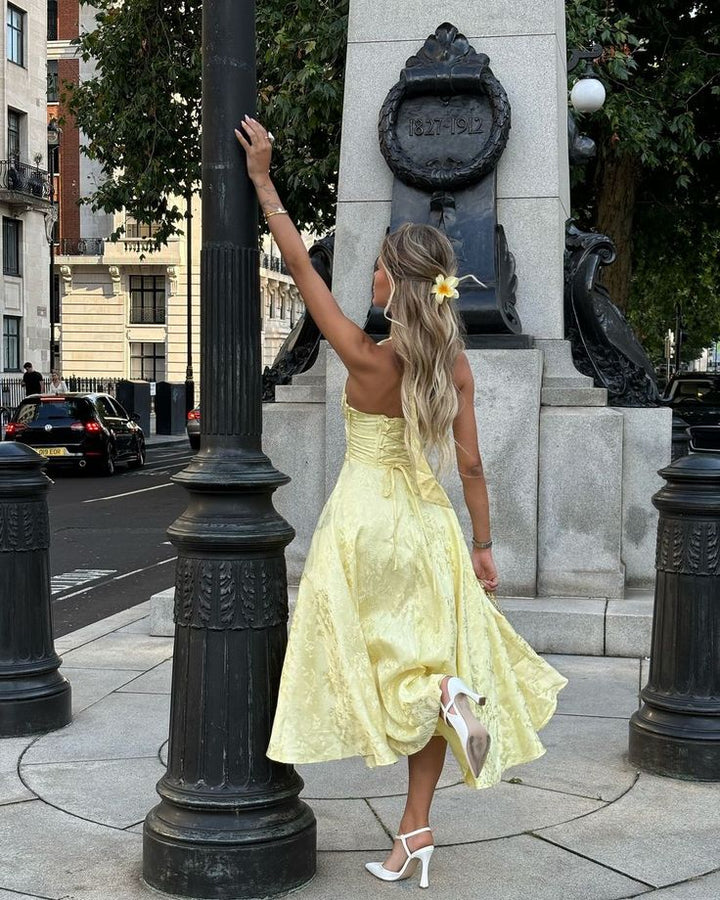 Niamh - Elegant Embroidered Deep V Sleeveless Dress