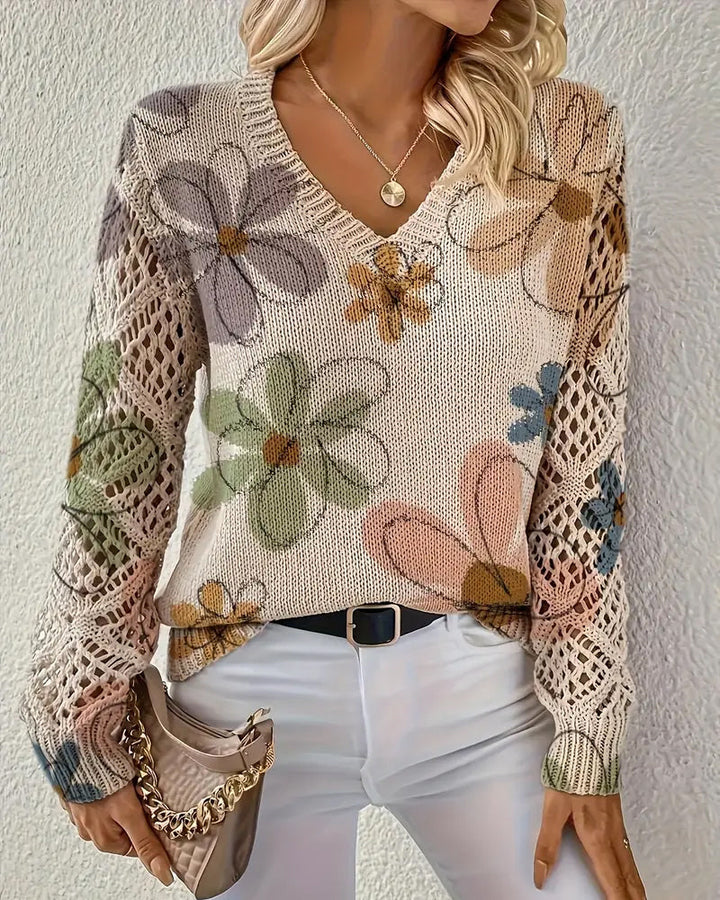 Cynora™ | V-Neck Open Knit Sweater