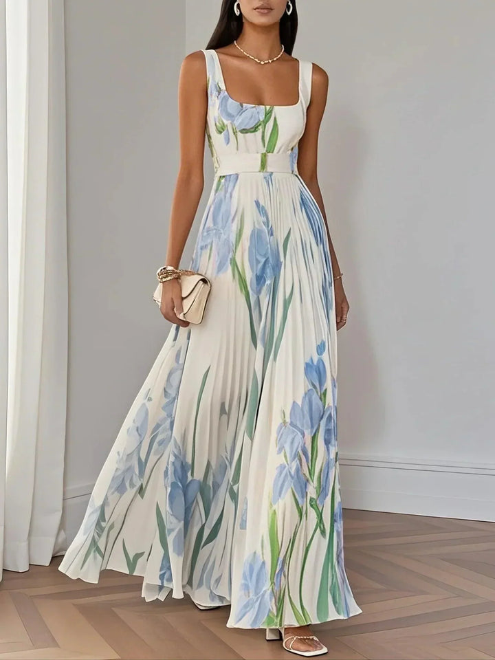 Aurelia™ | Pleated Floral Chiffon Maxi Dress