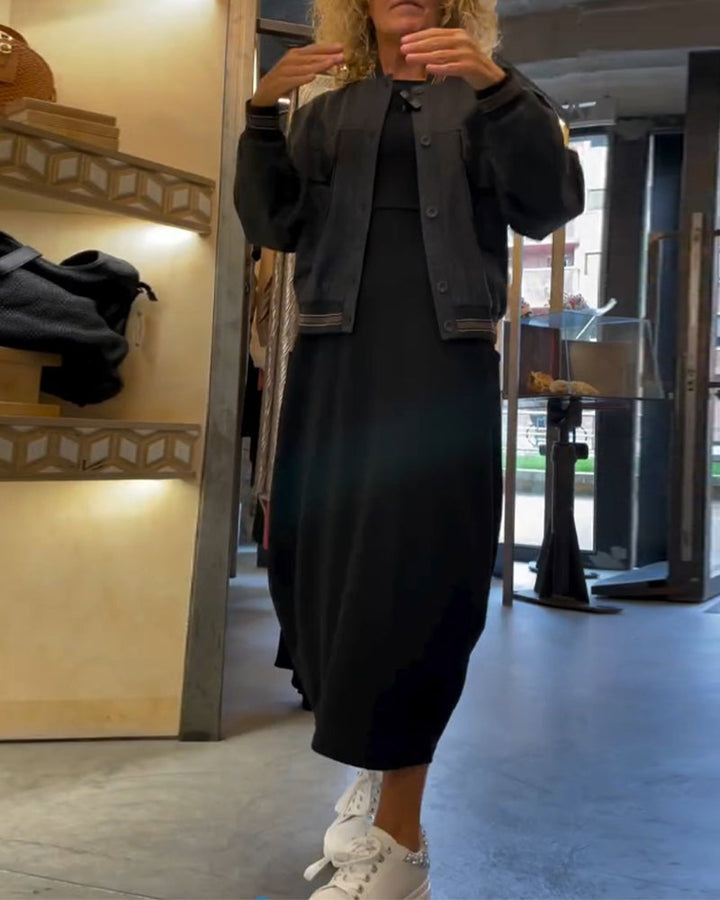Tavina™ | Elegant Round Neck Pocket Dress