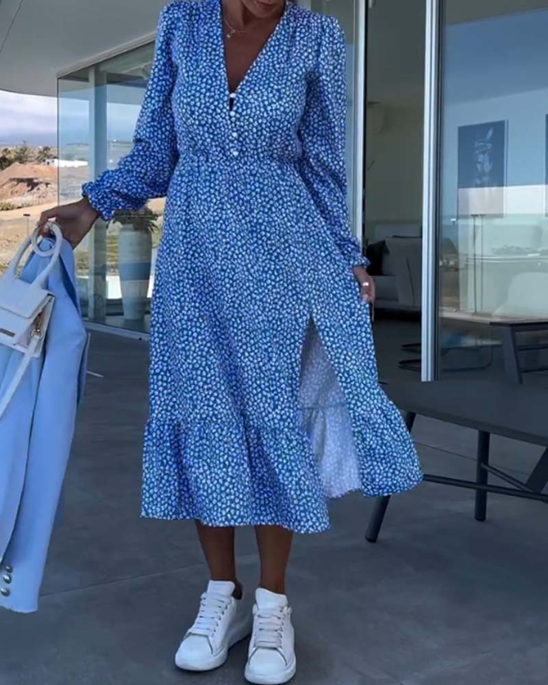 V-neck floral patchwork Dress