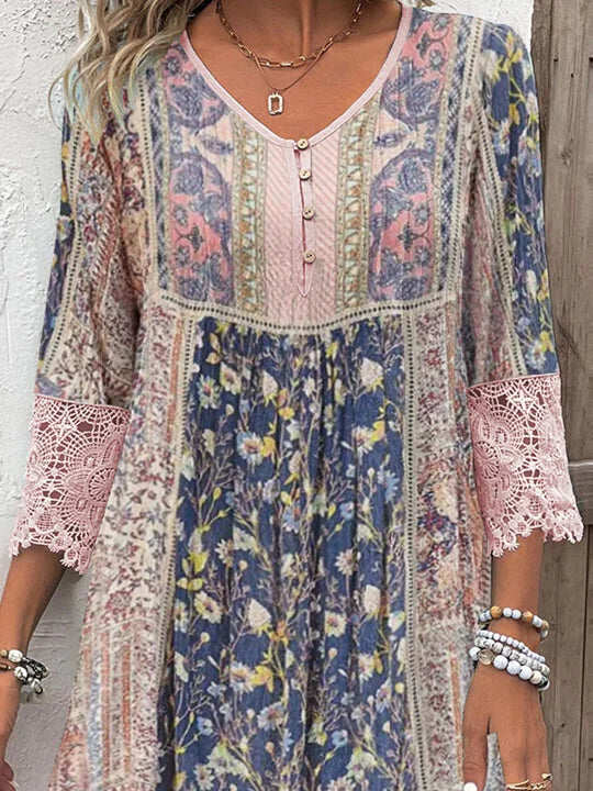 Marlena™ | Vintage Printed Lace Dress