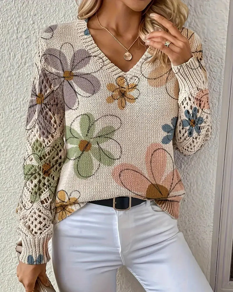Cynora™ | V-Neck Open Knit Sweater