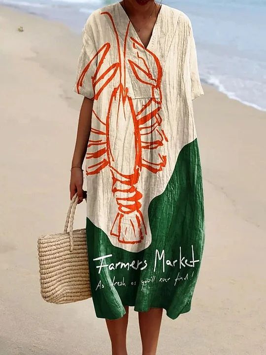 Ridley - Lobster Art Print Flowy Dress