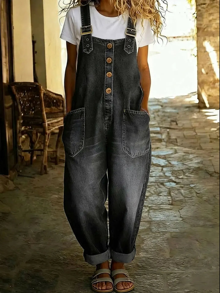 Women's Casual Denim Jumpsuit With Adjustable Buckle