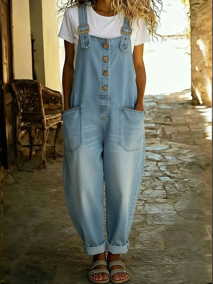 Women's Casual Denim Jumpsuit With Adjustable Buckle