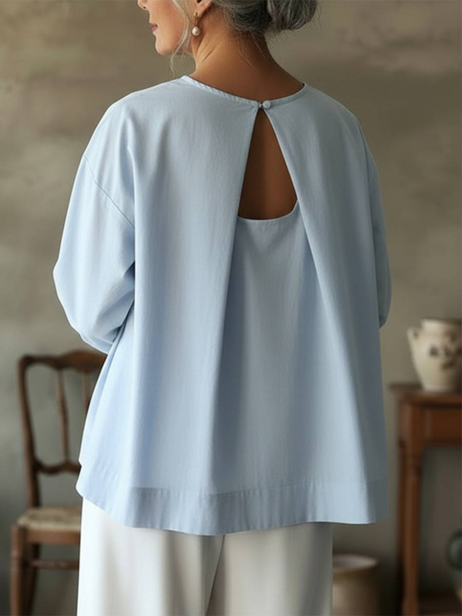 Elegant Backless Design 100% Cotton Shirt Top