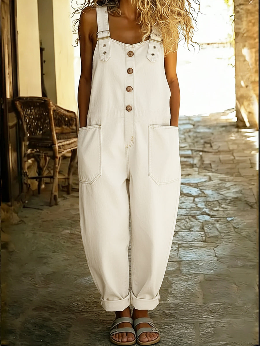 Women's Casual Denim Jumpsuit With Adjustable Buckle