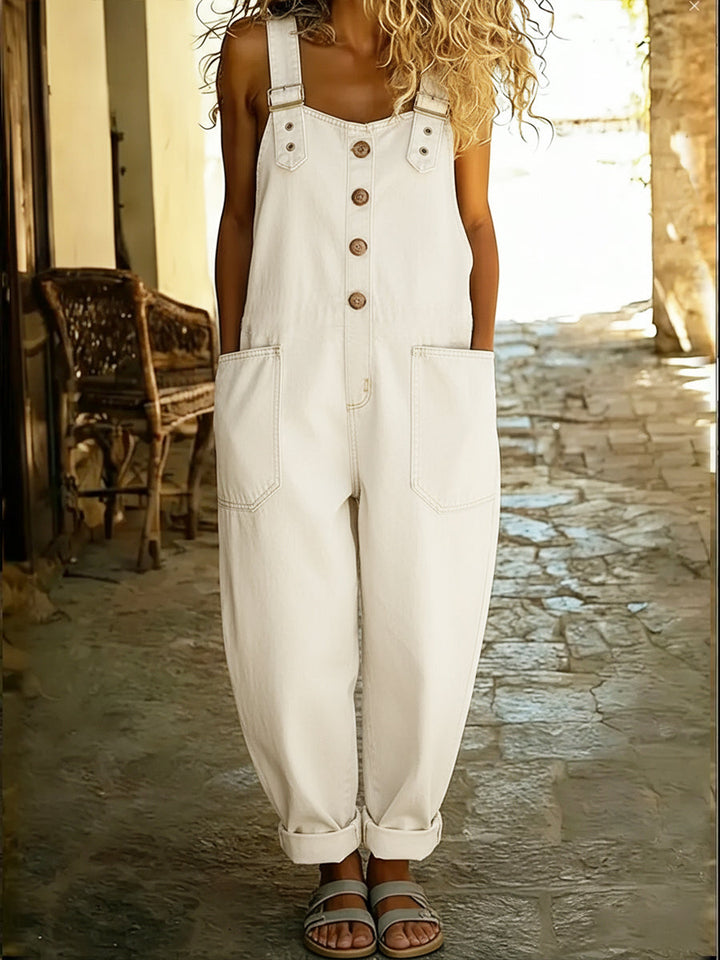 Women's Casual Denim Jumpsuit With Adjustable Buckle