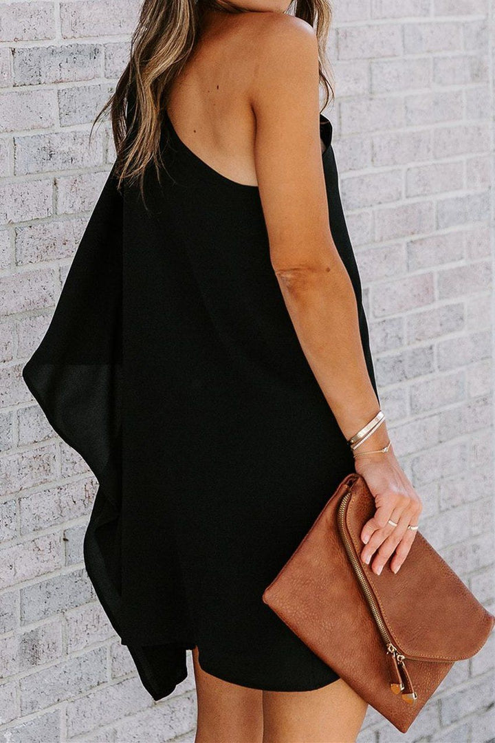 Side To Side One Shoulder Statement Dress - Black