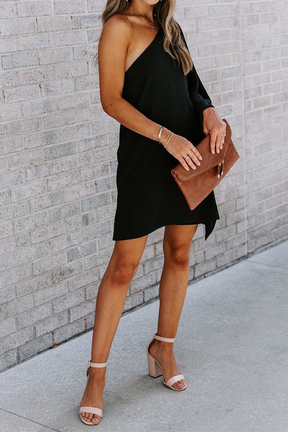 Side To Side One Shoulder Statement Dress - Black