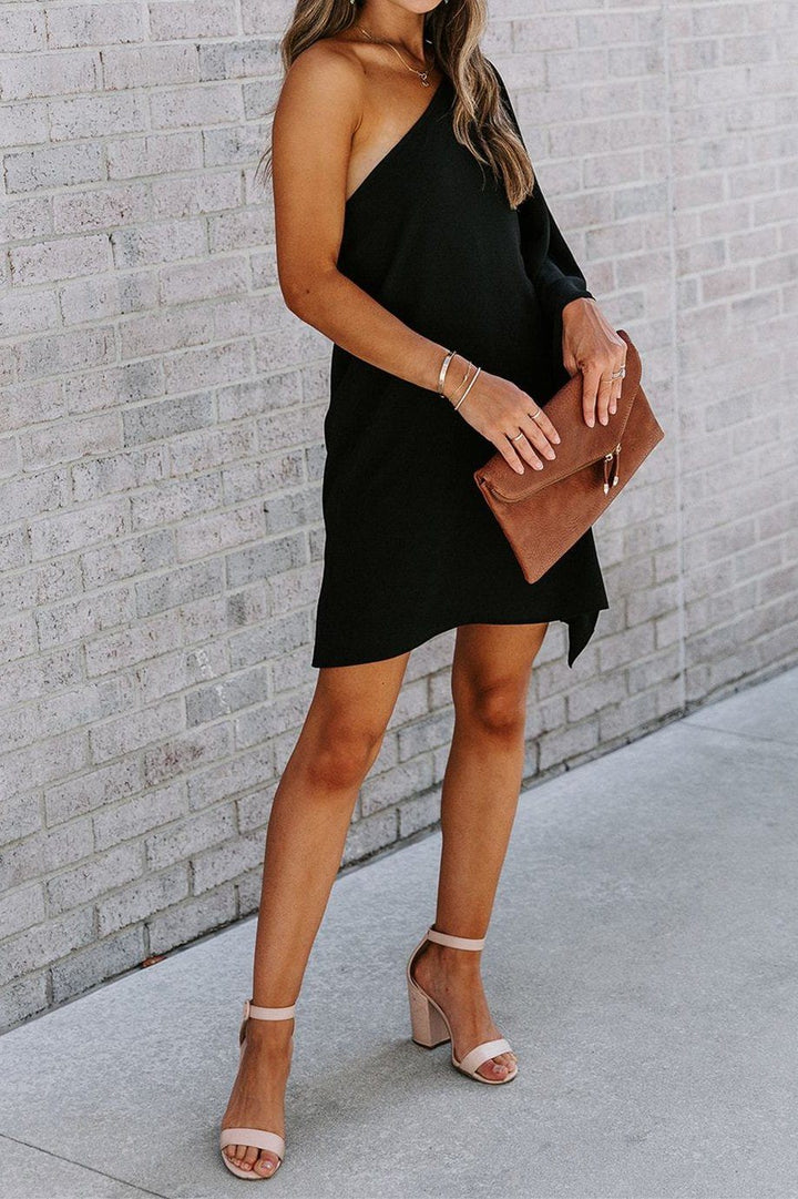 Side To Side One Shoulder Statement Dress - Black