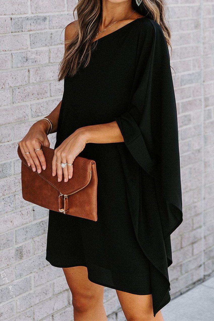 Side To Side One Shoulder Statement Dress - Black