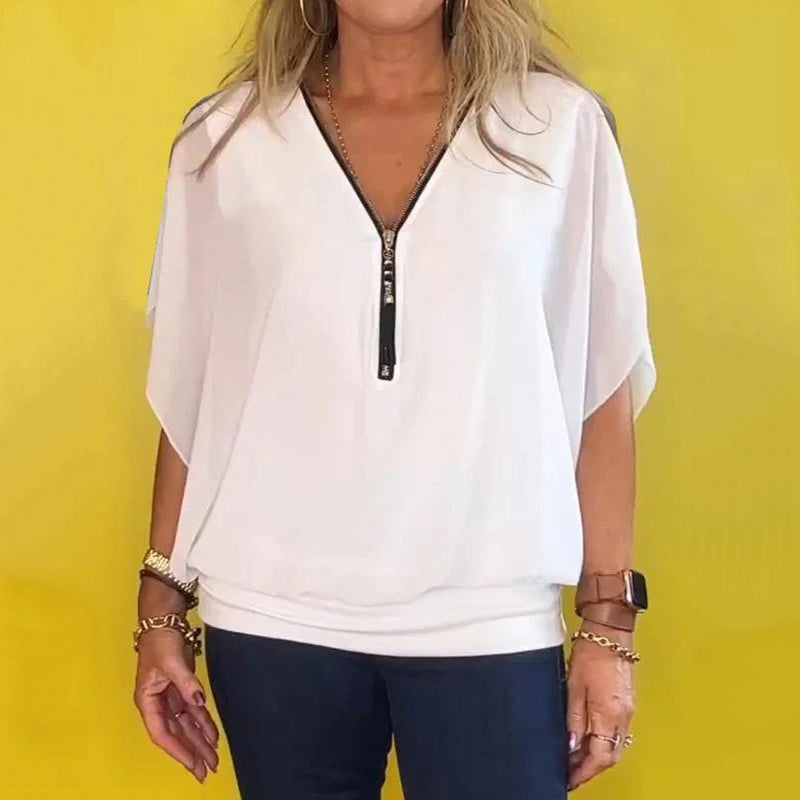 Elani™ | Light Zip Neck Blouse