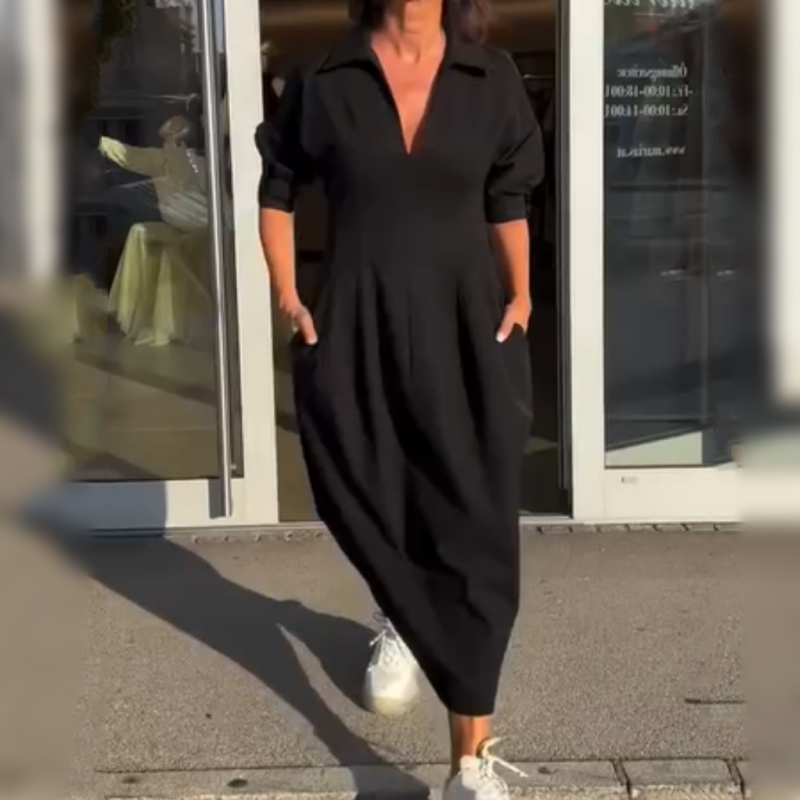 Women's V-neck midi dress with collar