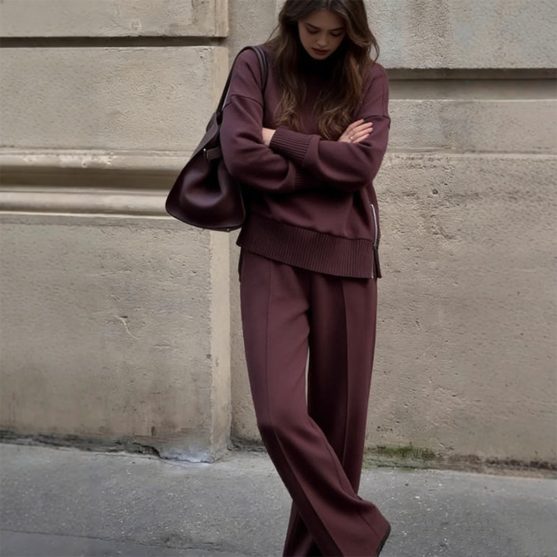 High-Neck Side-Zip Sweatshirt & Pants Set