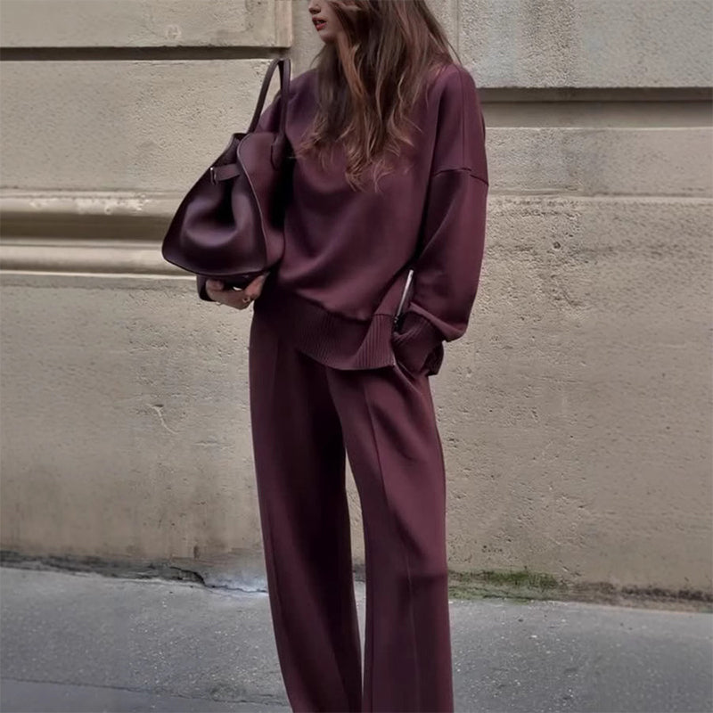 High-Neck Side-Zip Sweatshirt & Pants Set
