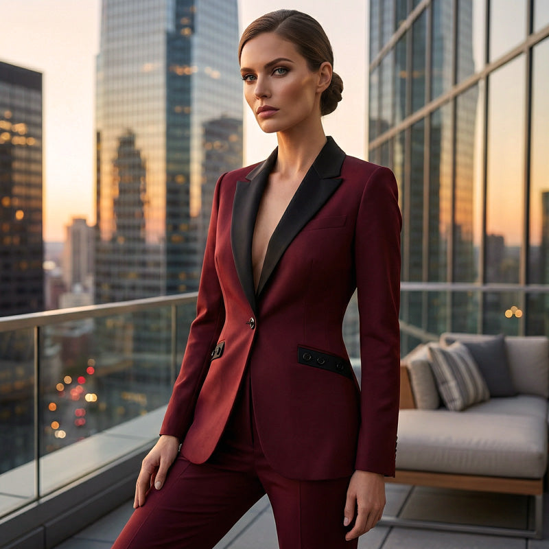 Modern Formal Suit Set with Straight-Leg Pants